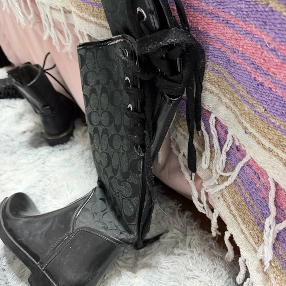 Black Patterned Knee-High Boots - image 3